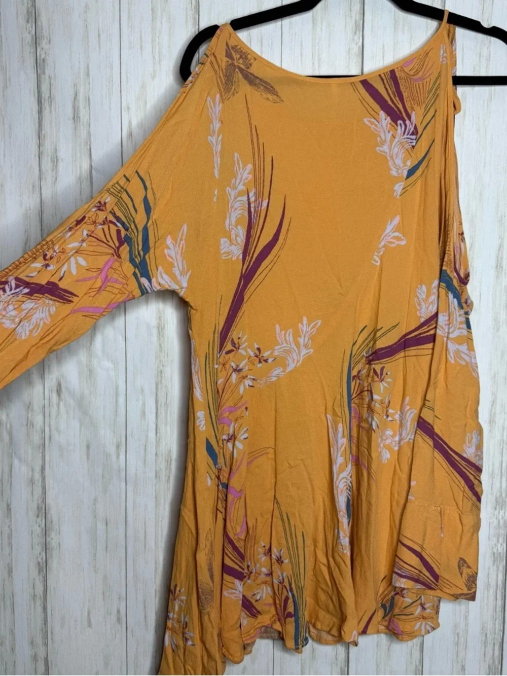 Free People Orange Floral Clear Skies Long Sleeve Mini Dress